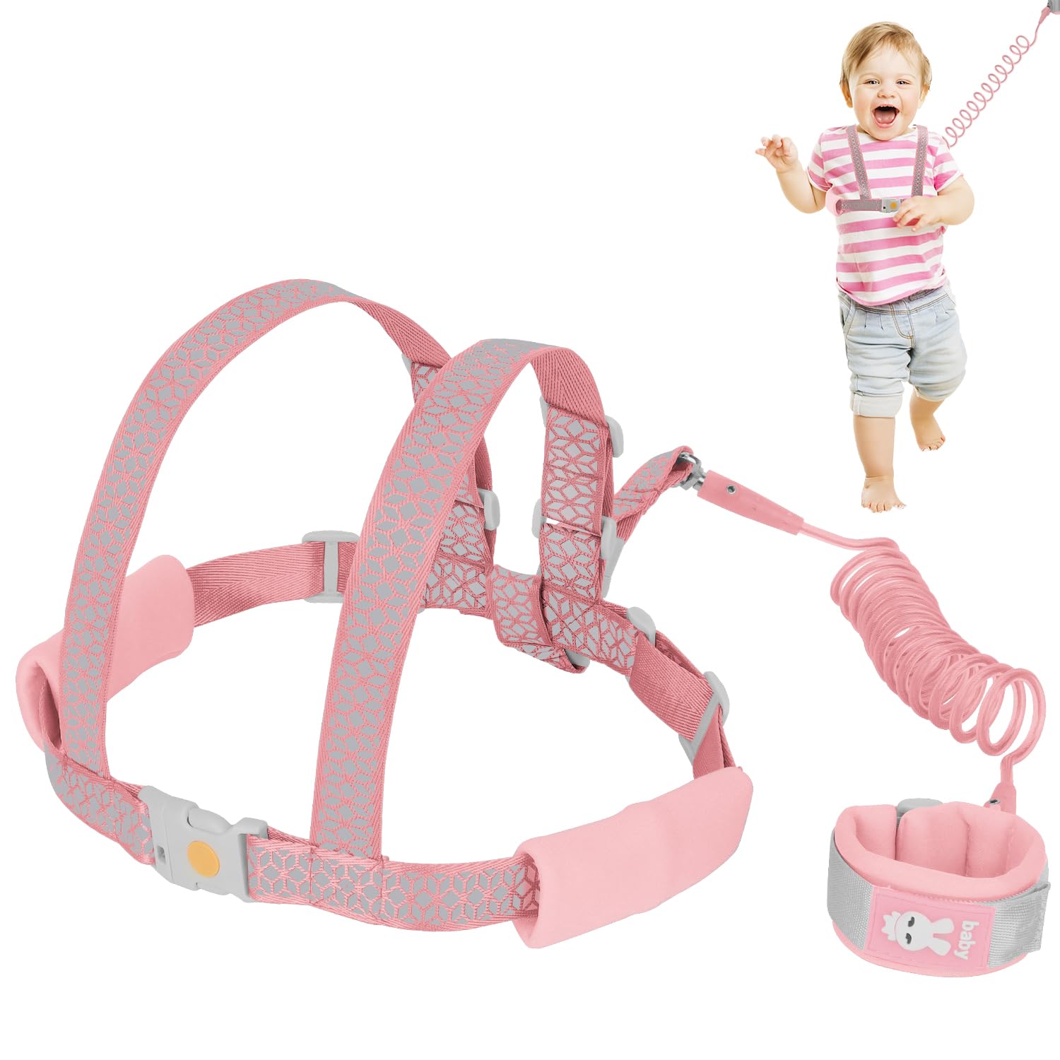 OWill Toddler Walking Harness, 1-3 Years Boys & Girls, Anti Lost Wrist Reins w/ Luminous Effect & Warning Whistle (1.5m Pink)