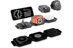 JARGOU 3 in 1 Charging Station Apple, Magnetic Wireless Charging Station for Multiple Devices, 3 in one Charger iPhone Watch and airpods for Apple Devices (Dark Black)