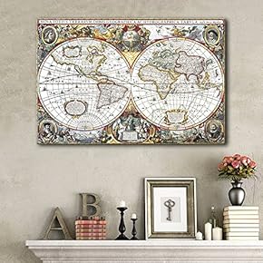 Canvas Wall Art - Early Vintage Map of The World (Nova Totius Terrarum Orbis Tabula) - Giclee Print Gallery Wrap Modern Home Art Ready to Hang - 12x18 inches