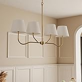 Maxax Linear Chandelier, 4-Light Kitchen Island Light Fixture, Gold Classic Ceiling Light with Linen Shades for Dining Room, 