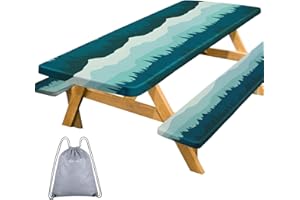 PINK DINO Picnic Table Cover with Bench Covers Camping Essentials Fitted Tablecloth with Drawstring Bag, Windproof Waterproof Table Cloth Camper Must Haves Rv Accessories for 6 Foot Tables 72x30 Inch,Green Blue