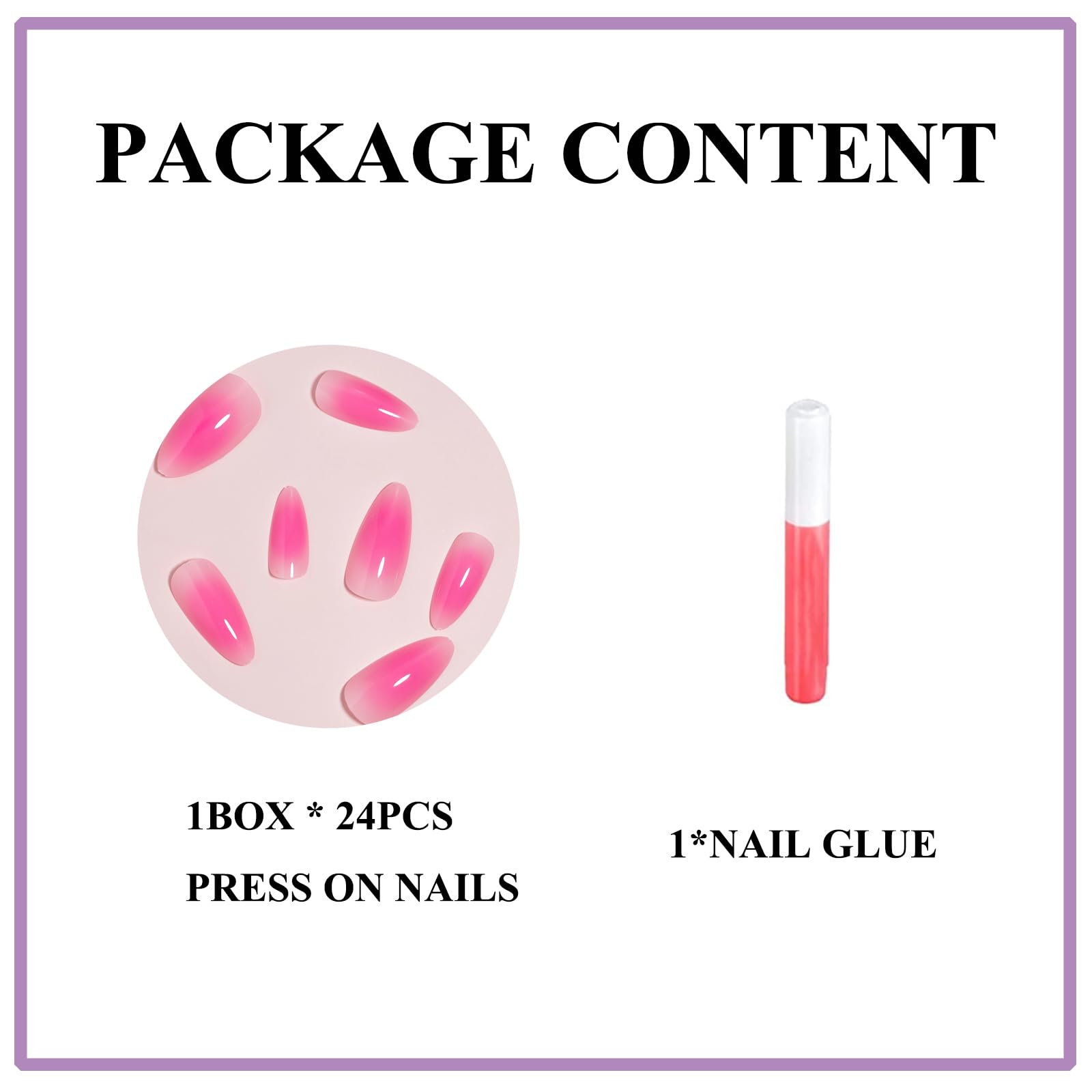 MERVF Almond Press On Nails - Medium Pink Gradient Glue Ons with Aura Design - Stiletto Acrylic Fake Nails - 24pcs Glossy - Image 4