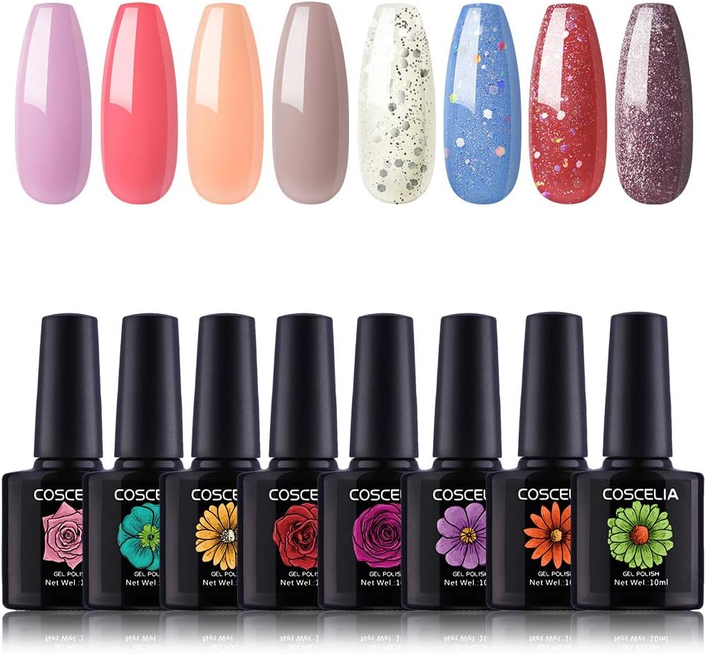 Coscelia 8Pcs Gel Polish UV LED Soak Off Manicure Pedicure Gel Nail Polish Sets 10ml