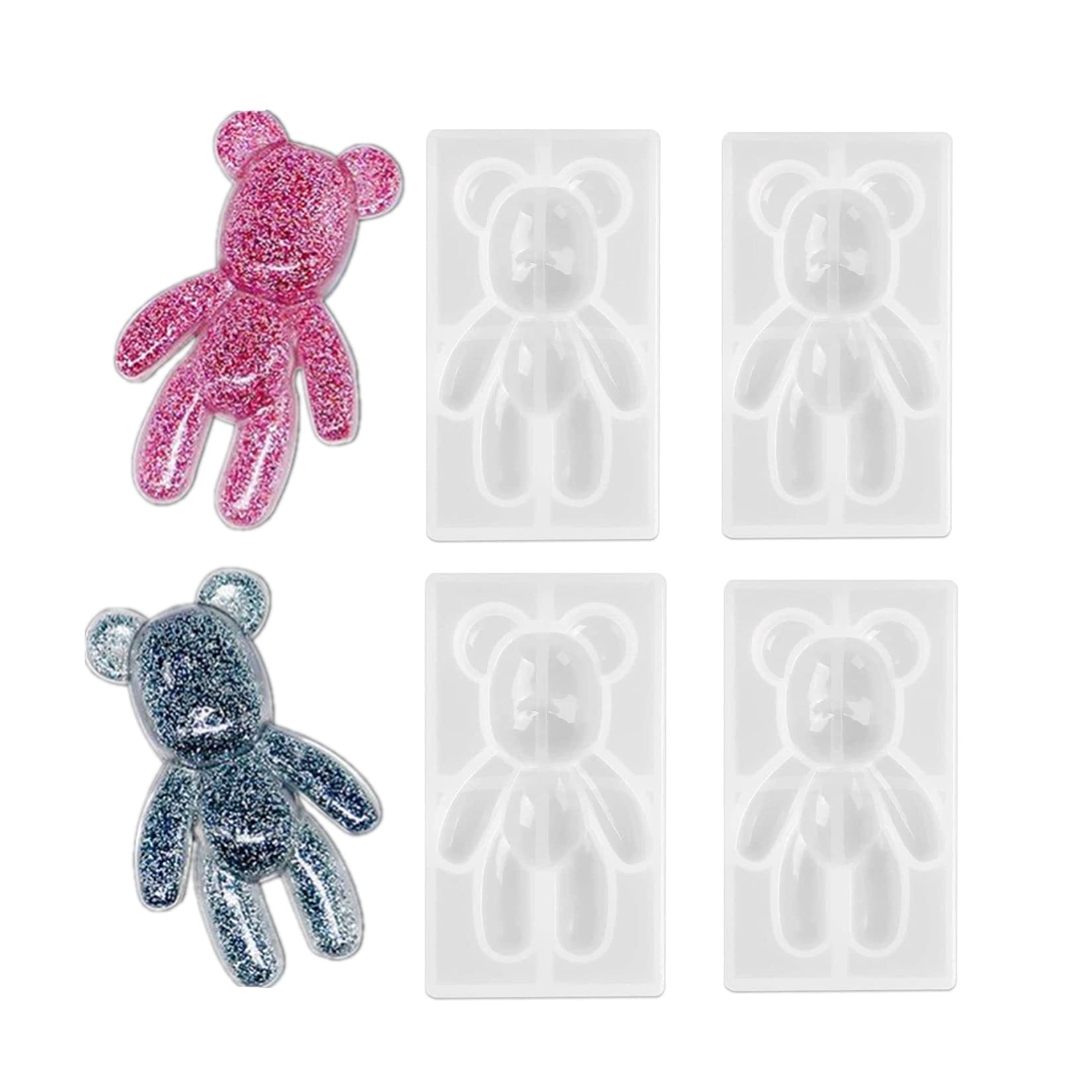 YODOOLTLY 4 PCS 3D Teddy Bear Pendant Molds - Jewelry Making Silicone Molds for Epoxy Resin Casting - DIY Crafts