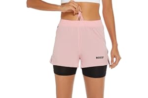MOVEUP Womens 2 in 1 Running Shorts Quick Dry Workout Short with Compression Liner