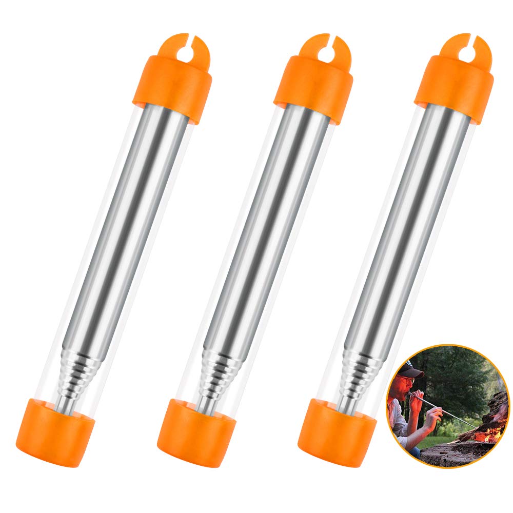 Aipaide Pocket Bellows 3 PCS Blow Fire Tube Stainless Steel Collapsible Blow Fire Tube for Fireplace Barbecues Campfire Blowing Air Into a Fire Traveling