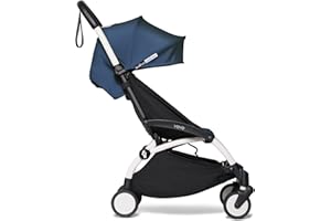BABYZEN YOYO2 Stroller - Lightweight & Compact - includes White Frame, Air France Blue Seat Cushion + Matching Canopy - Suitable for Children Up to 48.5 Lbs