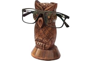 Ajuny Handcrafted Wooden Eyeglass Spectacle Holder - Handmade Owl Design Eyewear Wood Display Stand, Specs Sunglasses Goggles Stand Organizer for Office Desk Home Decor Gifts