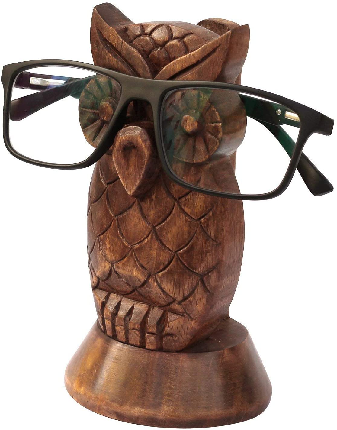 Ajuny Handcrafted Wooden Eyeglass Spectacle Holder - Handmade Owl Design Eyewear Wood Display Stand, Specs Sunglasses Goggles Stand Organizer for Office Desk Home Decor Gifts