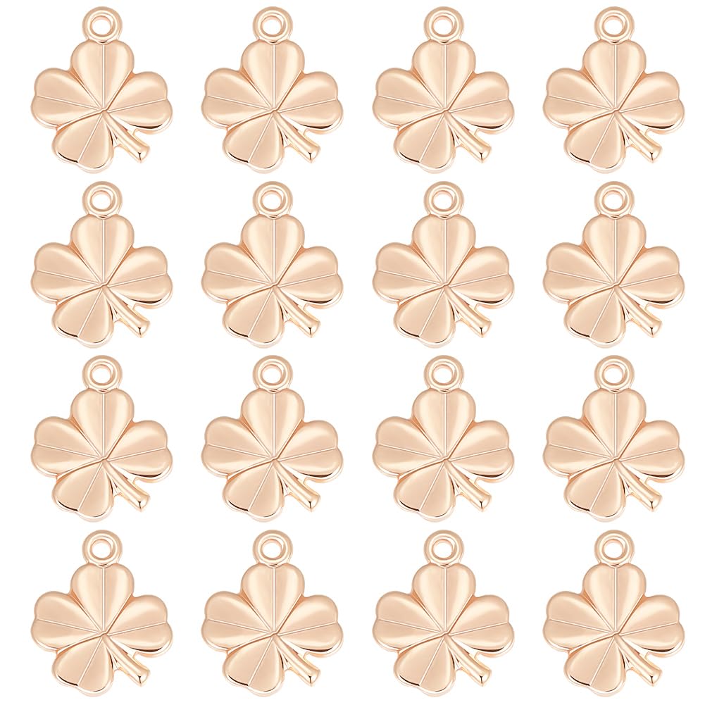Beebeecraft 1 Box 40Pcs Four Leaf Clover Charm 18K Gold Plated Good Luck Shamrock Charms for Jewelry Making St. Parik's Day Necklace Bracelet DIY Crafts