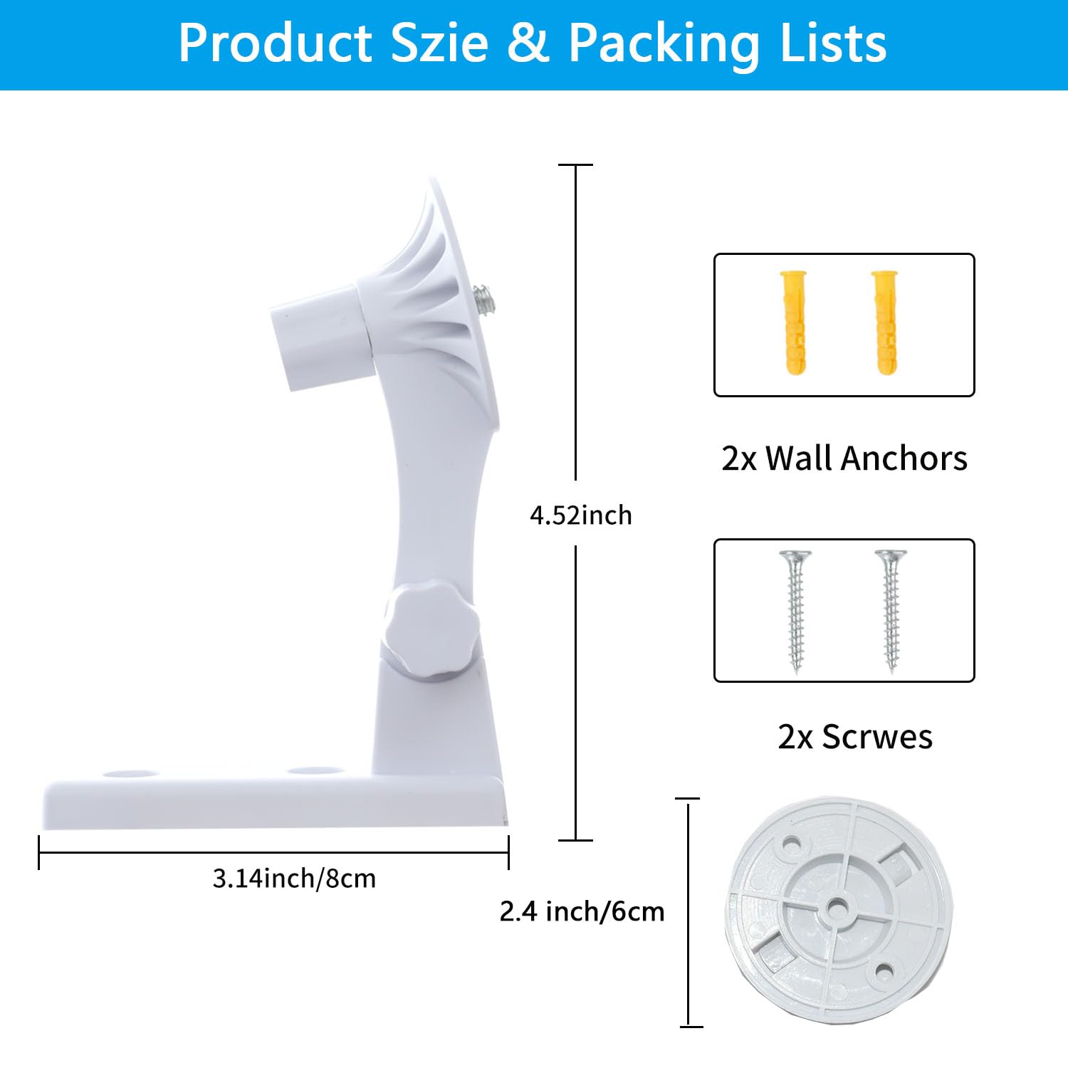 Wall Mount Compatible with TP-Link Tapo C210/ C200 and Kasa Indoor Pan EC70/ EC71/ KC410S, Adjustable Angles Bracket 180 Degree Rotation Easy to Install Security Camera Bracket/Holder, 2 Pack