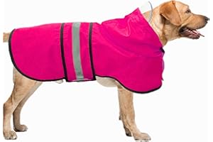 DADANFLY Dog Raincoat Waterproof Reflective Slicker - Lightweight Breathable Hooded Poncho Rain Coat Jacket with Adjustable Belly Strap and Leash Hole for Small Medium Large Dogs (Pink, Large)