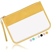 Iqimott Clear Zipper Pouch, DIY Clear Makeup Cosmetic Bag Purse for Women Girls, Chenille Letter Travel Toiletry Bag(Yellow)