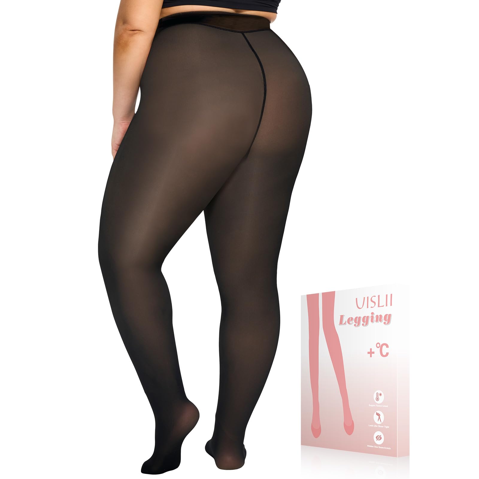Photo 1 of UISLII Plus Size Fleece Lined Tights Women,Warm Pantyhose Leggings Women,Fake Translucent Thermal Skin Colored Tights Winter,ropa de invierno para mujer.(Black-XXL-Plus)