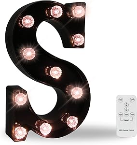Black Marquee Letters With Lights, LED Letter Light Up Letters Battery Operated Dimmable for Wall Decor, Wedding, Birthday Decorations -Black Letter S