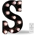 LED Black Alphabet Marquee Letters Sign Light Up Marquee Number Letter Lights Sign with Diamond Bulb for Night Light Home Bar Christmas Lamp Birthday Party Wedding Decoration S