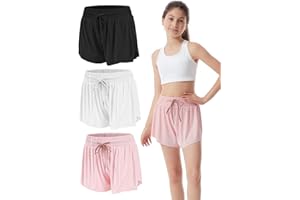 Celfaeree 3-4 Packs Girls Flowy Butterfly Shorts Athletic 2 in 1 Running Active Skirt Shorts, Workout Short for Kids Teens