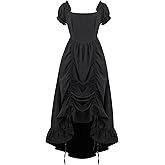 ZhouBoat Renaissance Dress for Women Medieval Corset Black Gothic Costume with Puff Sleeves Adjustable Neckline Pockets