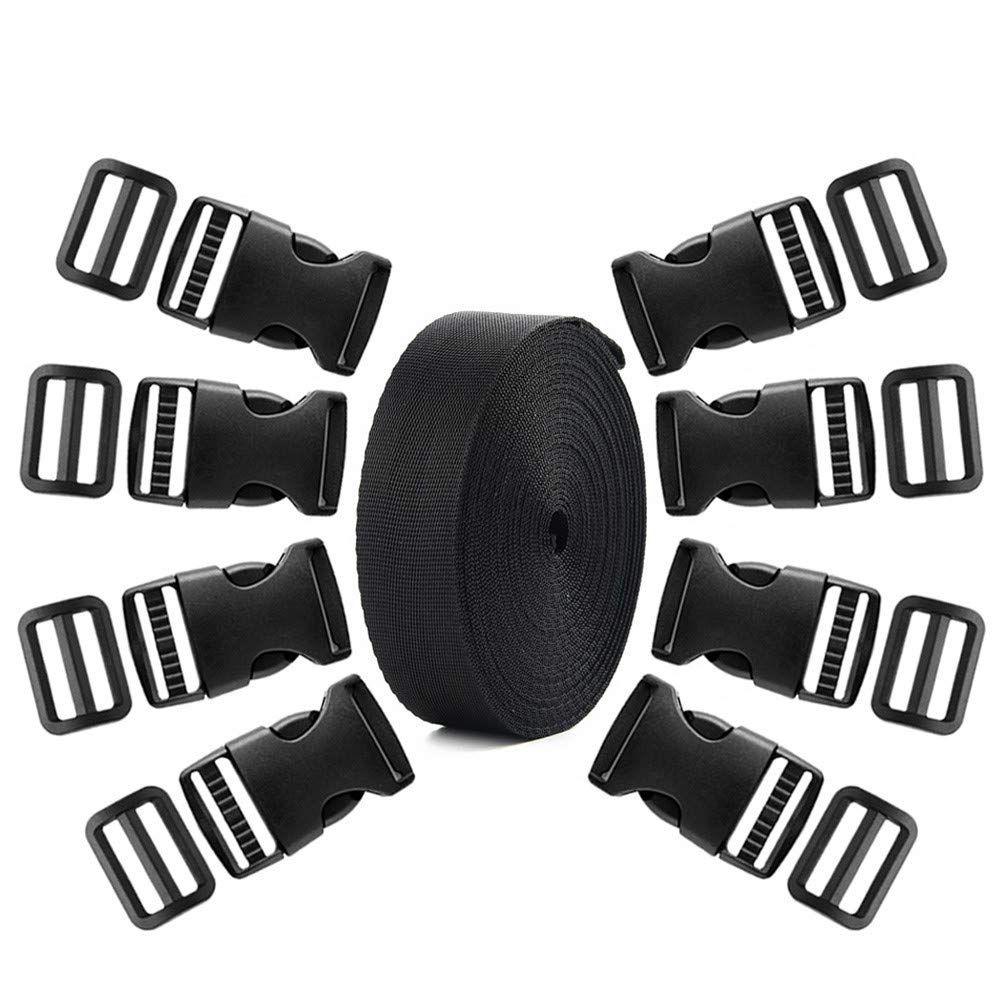 Coopay 16 Pieces 4 Szies Buckle Adjustable Buckles Plastic Side Release Buckles (5/8 Inch,1 Inch,1 1/2 Inch,2 Inch,Black)