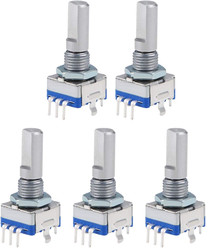 sourcing map EC11 Rotary Encoder 5 Pin 20mm D-Shaft Digital Potentiometer 5pcs