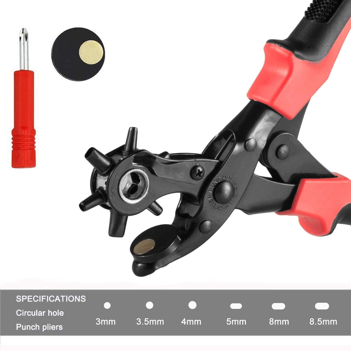 Heavy Duty Leather Hole Punch Pliers - 6 Sizes, Revolving, With Marker - MS TOOLZ