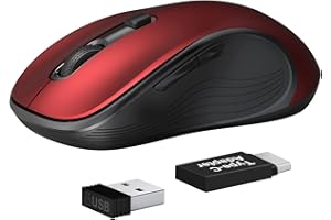 Deeliva Wireless Mouse, Computer Mouse Wireless 2.4G USB Cordless Mouse with 3 Adjustable DPI, 6 Buttons, Ergonomic Silent Mice with Type-C Adapter for Laptop PC Computer Chromebook (Red)