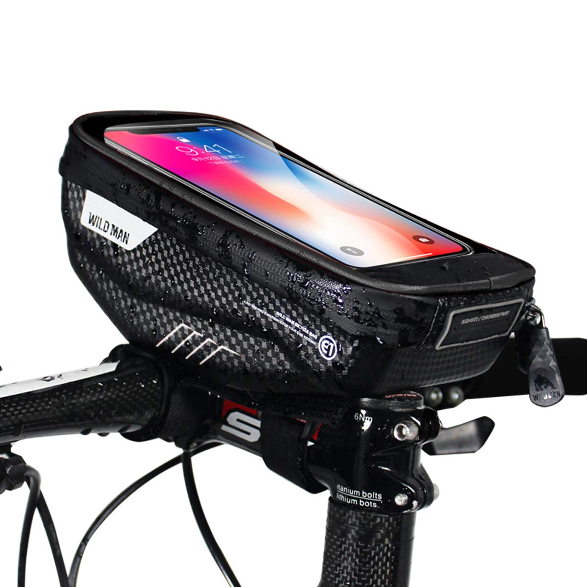 Bike Handlebar Bag, Bicycle Phone Mount, Waterproof Cycling Front Top Tube Pouch Pannier Bike Frame Phone Holder Stand for iPhone 11 Pro MAX XS MAX XR X 8 7 6S 6 Plus Samsung Smartphones Below 6.5''
