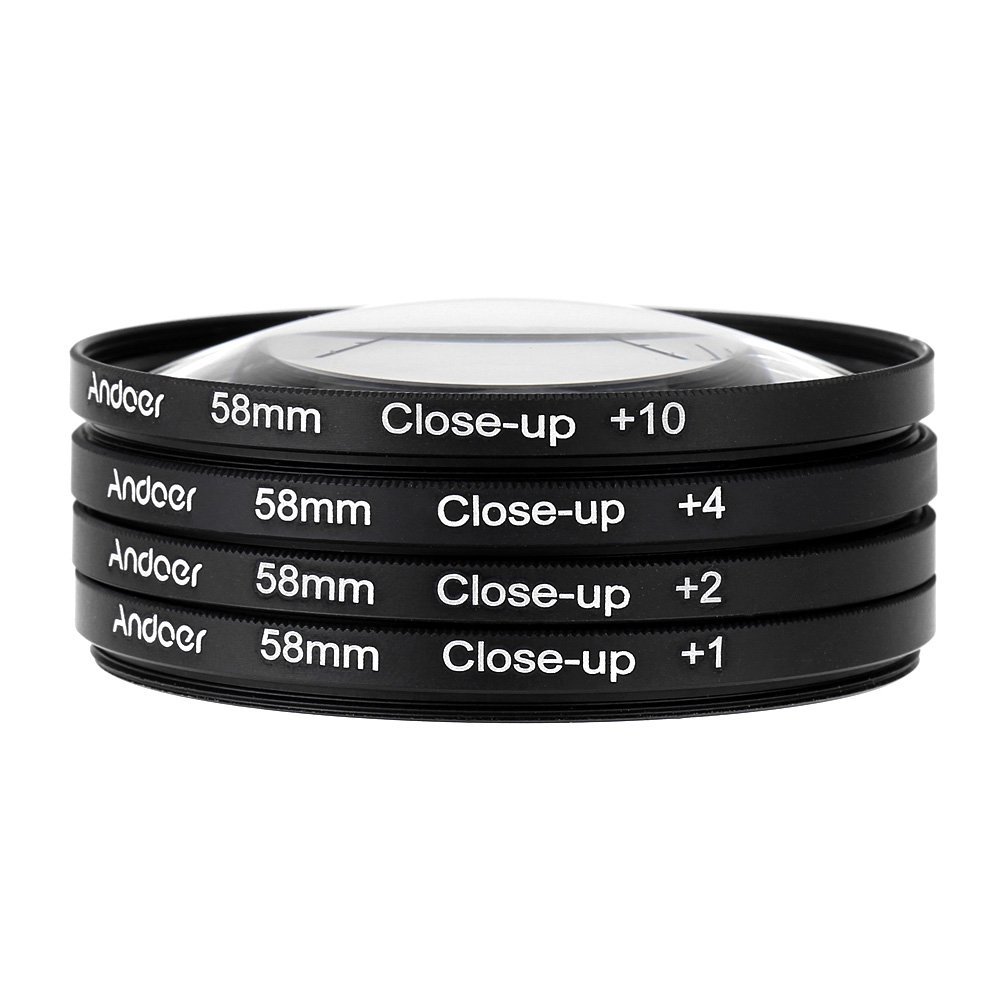 Andoer 58mm Macro Close-Up Filter with Pouch Close-up Lens Filter Set +1 +2 +4 +10 for Nikon Canon Rebel T5i T4i EOS 1100D 650D 600D DSLR