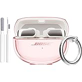 Aircawin for Bose Ultra Open Earbuds Case Clear 2024,Full Protective Shockproof Soft Transparent TPU Cover for Bose Open Ear Wireless Earbud Headphone Accessories with Carabiner and Cleaning Pen-Pink