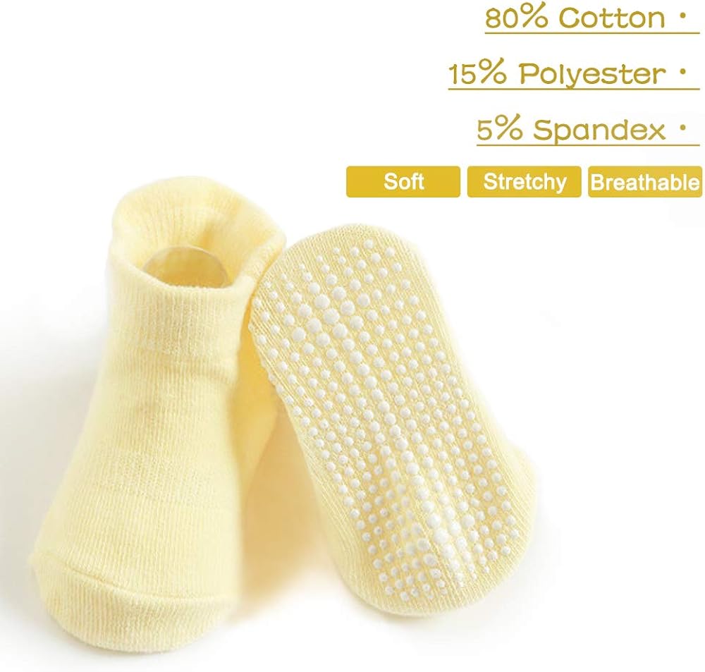 AVANTMEN Toddlers Baby Ankle Socks with Grips 12 Pack Non Slip Girls Boys Infants Kids Anti Skid