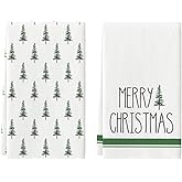 Artoid Mode Green Xmas Trees Merry Christmas Kitchen Towels Dish Towels, 18x26 Inch Tree Farmhouse Holiday Winter Decoration Hand Towels Set of 2