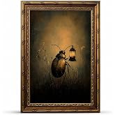 Vintage Gold Framed Wall Art Retro Dark Beetle with Lantern Academia Insect Poster Canvas Print Painting,Farmhouse Animal Picture Wall Decor for Rustic Farmhouse Home Bedroom Living Room 8x10 Inches