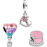 Doyafer 925 Sterling Silver Charm Set Birthday cake, Animals, Travel, Flowers, Rose gold Pendant Beads Fit Women Bracelets Necklace Gift 3-Piece/Package