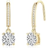 Moissanite Drop Earrings for Women, Solitaire Lab Imitation Diamond Hook Earrings, 18K White Gold Plated D Color Round Cut 925 Sterling Silver Dangle Earrings, GRA Certified