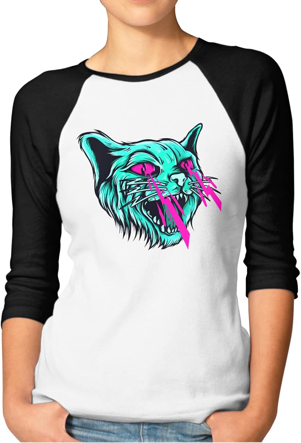 Laser Cat Womens 3/4 Sleeve Tshirt Tees Raglan Amazon.fr Vêtements et