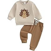 Kayotuas Toddler Baby Boy Thanksgiving Outfit Turkey Embroidery Crewneck Sweatshirt & Jogger Pants Fall Thanksgiving Clothes