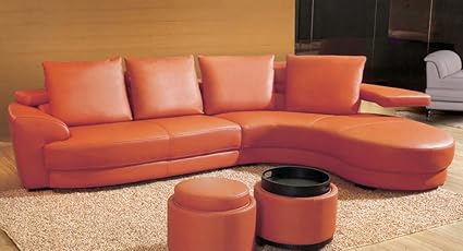 Amazon Com Contemporary Orange Leather Sectional Sofa Set With