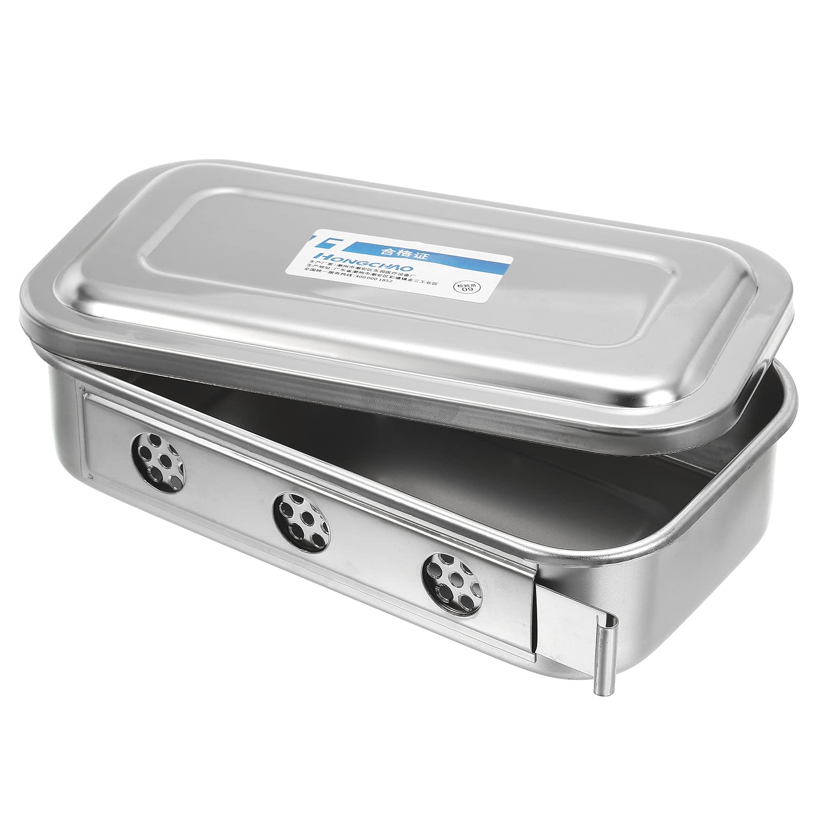 PATIKIL 304 Stainless Steel Tray with Holes & Lid, 21x12cm Rectangular Lab Instrument Organizer Tool