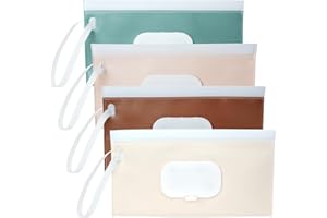 4 Pack Wipes Dispenser, Seposeve Portable Baby Wipe Case, Refillable Baby Wipes Container, Wipe Holder, Keeps Wipes Fresh, Reusable Wet Wipe Pouch for Outdoor Outing, Camping, Hiking. PureColor
