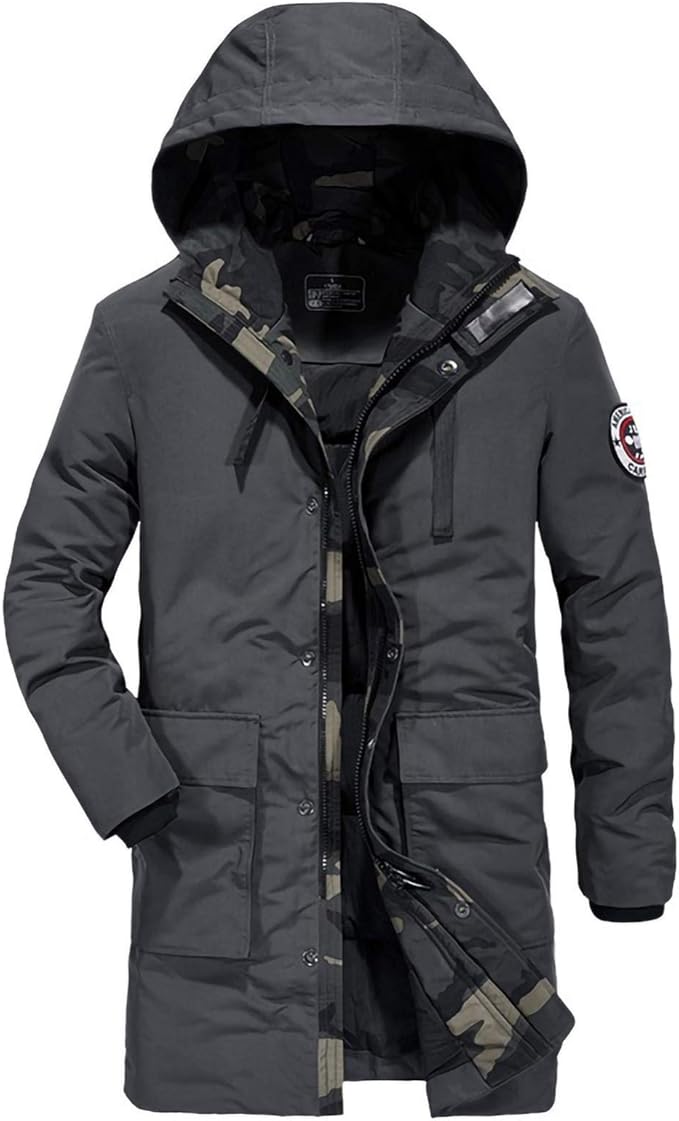 Men's Thick Down Jacket Loose Plus Size Hooded MidLength Winter Jacket