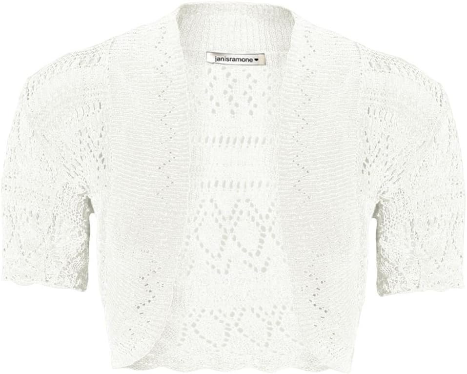 Girls Kids Short Sleeve Crochet Knitted Bolero Shrug Open Cardigan Crop Top