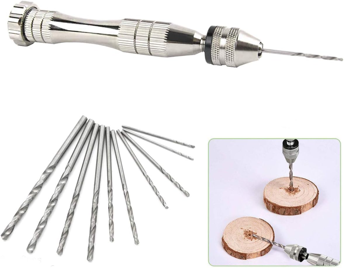 TargetEvo Pin Vise for Resin Casting Molds, 12 cm Steel Hand Drill with 10 PCS of Drill Bits (0.8-3 mm), Manual Drill Tools for Plastic Polymer Clay, DIY Jewelry Assembling Keychain Wood Making