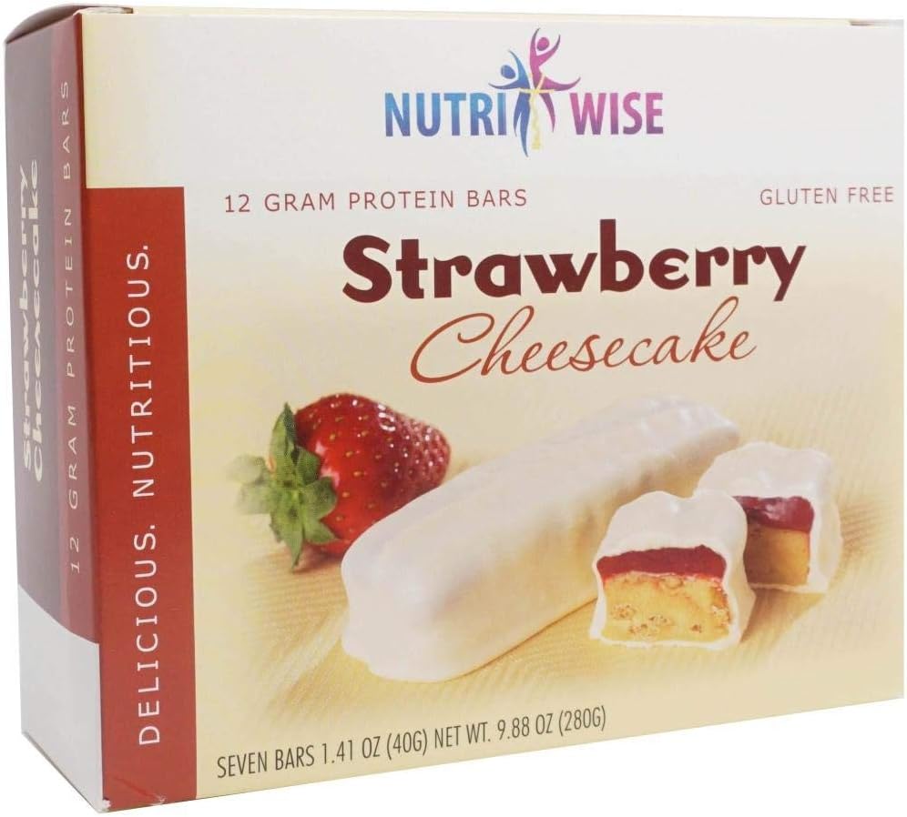NutriWise - Strawberry Cheesecake Bars | Gluten Free | High Protein, Low Calorie, Low Sugar - 2 Box Pack - 14 Units Total (7/Box)