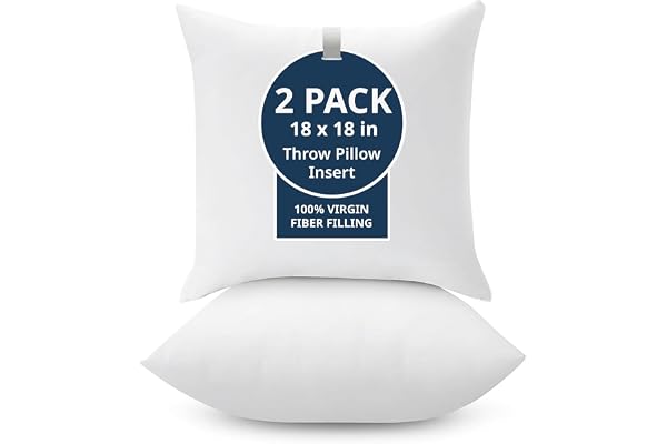 18 x 18 Throw Pillow Insert - Pack of 2 White, Down Alternative Pillow Inserts for Decorative Pillow Covers, Throw Pillows fo