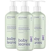 ATTITUDE 2-in-1 Shampoo and Body Wash for Baby, EWG Verified, Dermatologically Tested, Made with Naturally Derived Ingredients, Vegan, Sweet Apple, 16 Fl Oz (Pack of 3)