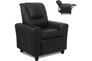 hzlagm Kids Recliner Chair with Cup Holder, Toddler Recliners for Kids Age 0-5 with Side Pockets and Non-Slip Footstool, Child Recliners for Girls Boys Kids Room, Children's Rooms, Black