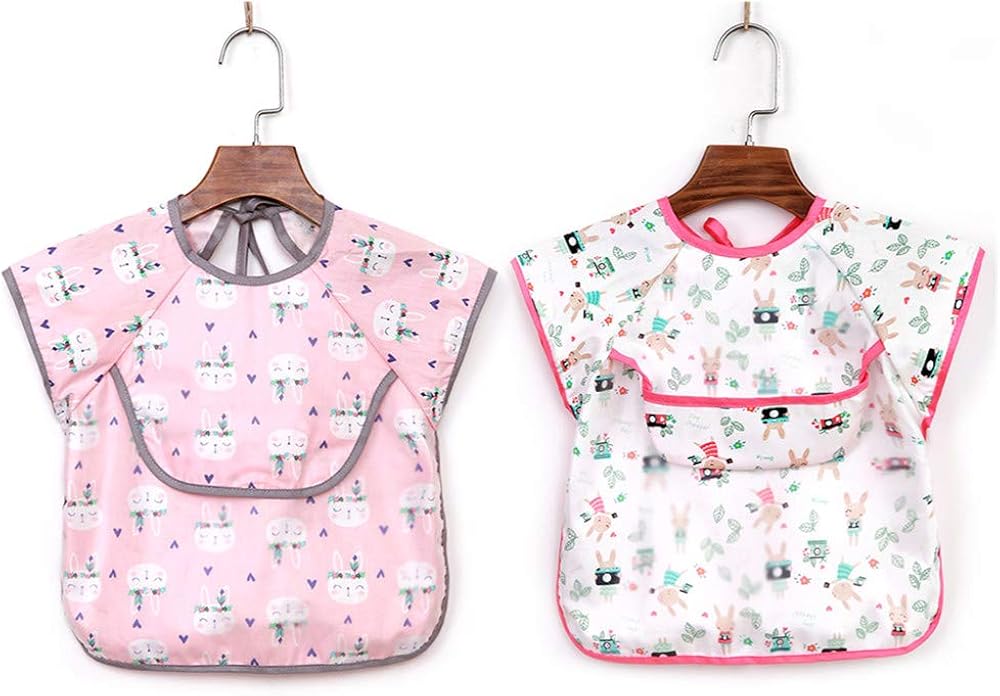 GudGmtoy Baby Bibs with Short Sleeves, Cotton Waterproof Bibs Feeding