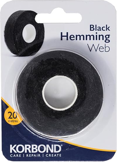 KORBOND Black Hemming Web 20m x 2cm – Iron On Hem Tape No Sewing Required