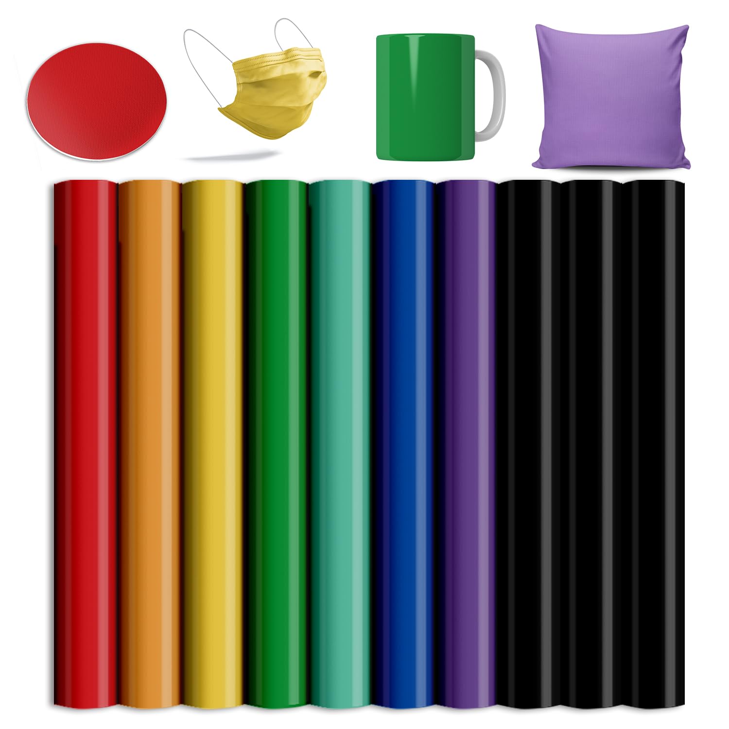 Solid Color-Insoluble Transfer Sheets,12"x12"Heat Tranfer Paper for Blank T-Shirts Cup Coasters Mug,10 PCS,Black Red Blue