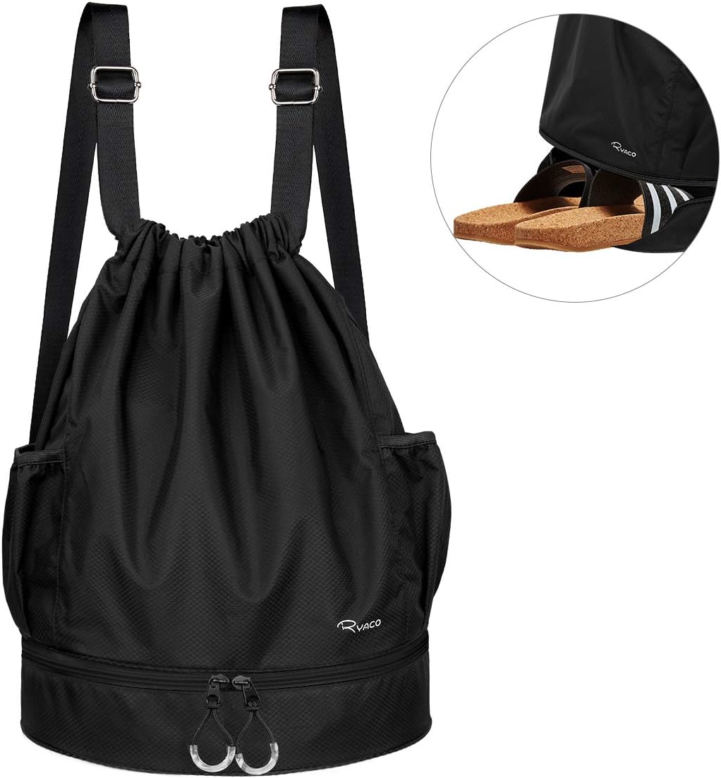 RYACO Waterproof Drawstring Backpack Bag with Shoe Compartment Swim bag with Dry Wet Separated Sport Gym Beach Yoga Bag for Men Women Kids
